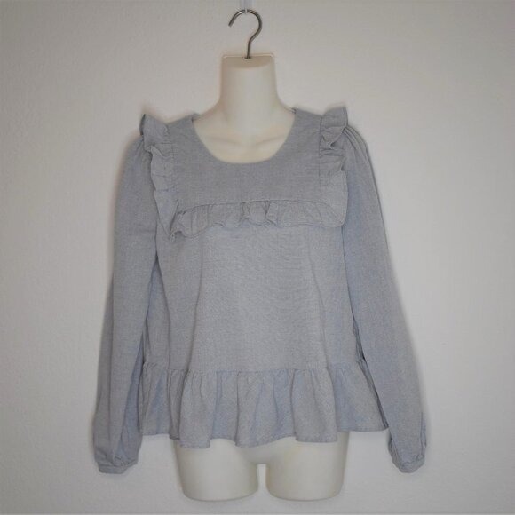 Mo:vint New York Sz M 100% Cotton Ruffle Peplum Relaxed Fit Crop Blouse Top - Picture 1 of 14